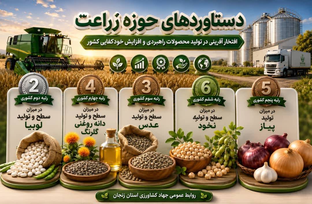 اینفو گرافی : دستاوردهای حوزه زراعت سازمان جهاد کشاورزی استان زنجان در سال ۱۴۰۴